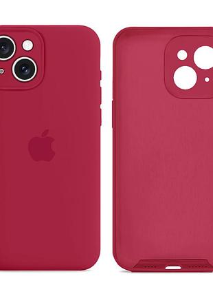 Чехол силиконовый silicone case full size с микрофиброй для iphone 13 защита от повреждений красный 37.rose red