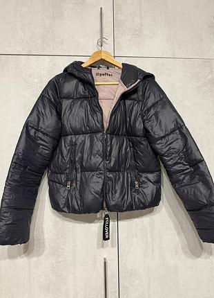 Куртка-пуховик темно синя  (bershka #puffer)