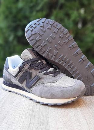 Мужские качественные и стильные кроссовки new balance 574 бежевые с коричневым