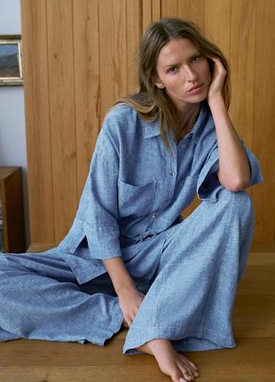 Костюм (рубашка + штаны) от zara (55% лен, 45% вискоза)