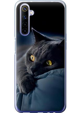 Чехол силиконовый на телефон realme 6 дымчатый кот "825u-1913-58250"