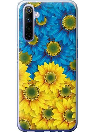 Чехол силиконовый патриотический на телефон realme 6 жёлто-голубые цветы "1048u-1913-58250"
