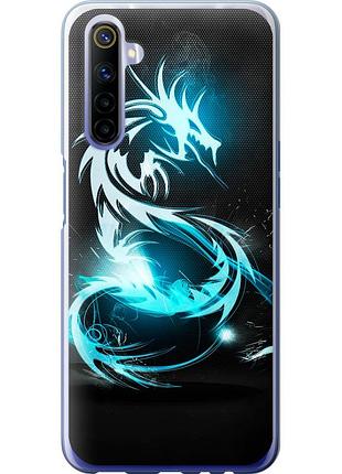 Чехол силиконовый на телефон realme 6 бело-голубой огненный дракон "113u-1913-58250"