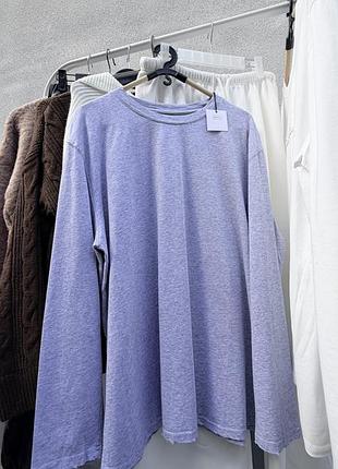 Цупкий бавовняний оверсайз лонгслів сірий меланж  s m l xl натуральный свободный оверсайз лонгслив серый меланж