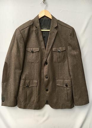 Піджак esprit safari jacket 48-50, m коричневий чоловічий френч вовна/бавовна