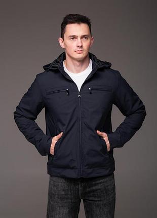 Мужская утепленная куртка с капюшоном синяя 3xl