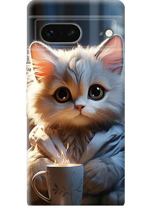 Чохол силіконовий на телефон google pixel 7 білий кіт "5646u-2839-58250"