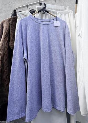 Цупкий бавовняний оверсайз лонгслів сірий меланж  s m l xl натуральный свободный оверсайз лонгслив серый меланж