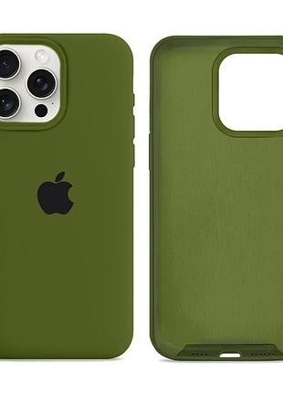 Чехол silicone case full size для iphone 15 pro max с микрофиброй внутри армейский зелёный