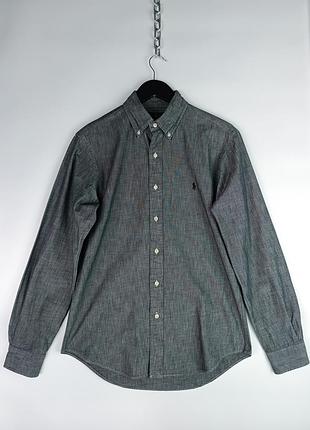 Мужская рубашка на длинный рукав из плотного толстого хлопка с лого/hackett x barbour/хлопковая/ральф лорен/серая/цепка/оксфорд/oxford