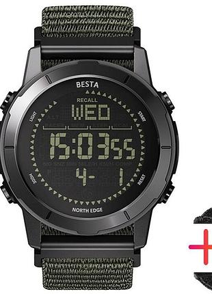 Мужские тактические часы north edge besta trail green с компасом, 5 atm и 2 ремешками