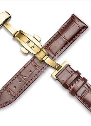 Кожаный ремешок для часов besta deluxe 22 мм brown с клипсовой застежкой