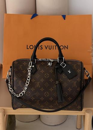 Сумка louis vuitton speedy soft 30 с коробкой коричневый серебро