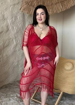 Жіноча бордова пляжна туніка plus size