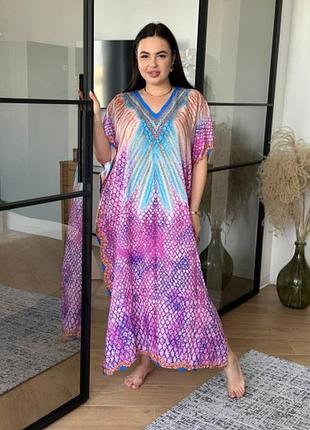 Длинное платье-туника розовое plus size