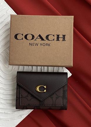 Гаманець жіночий coach шоколадний з коробкою невеликий коуч