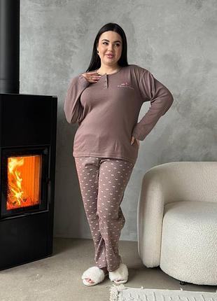 Теплая женская пижама plus size из микрофлиса