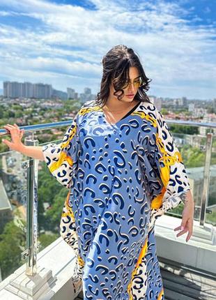 Розкішна шовкова довга леопардова сукня-туніка plus size