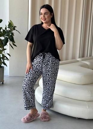 Чорна жіноча піжама з леопардовим принтом plus size