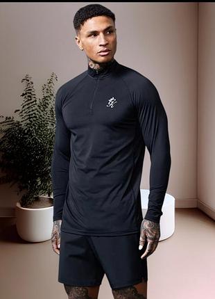 Чоловічий спортивний лонгслів gym king energy 1/4 zip funnel - black.
