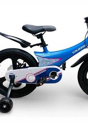 Дитячий двоколісний велосипед cruzzier super bird 14″ з фарою, дзвіночком та страхувальними колесами синій