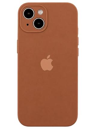 Чехол силиконовый silicone case full size с микрофиброй для iphone 13 защита от повреждений коричневый