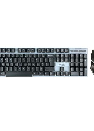 Игровой комплект t-wolf tf-240 мембранная клавиатура мышь наушники коврик с rgb подсветкой черный
