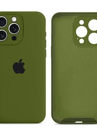 Чохол силіконовий silicone case full size з мікрофіброю для iphone 13 pro max захист від пошкоджень army green