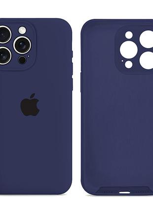 Чехол силиконовый silicone case full size с микрофиброй для iphone 14 pro max защита от повреждений темно-синий