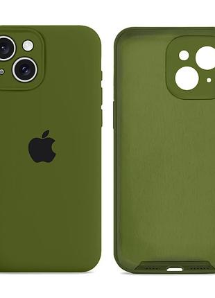 Чехол силиконовый silicone case full size с микрофиброй для iphone 14 защита от повреждений army green