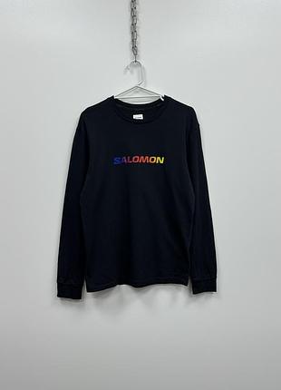 Шикарний лонгслів salomon performance printed logo long sleeve black
