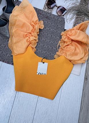 Нова в’язана блуза zara s m помаранчева блуза з об’ємними рукавами приталена блуза зара