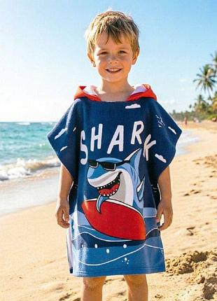 Детское пончо-полотенце «акула shark» с капюшоном (120 × 60 см)