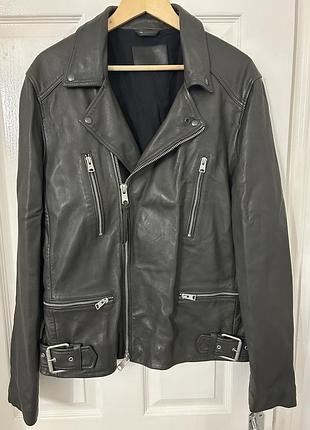 Чоловіча шкіряна куртка allsaints dario сірого кольору, розмір xl