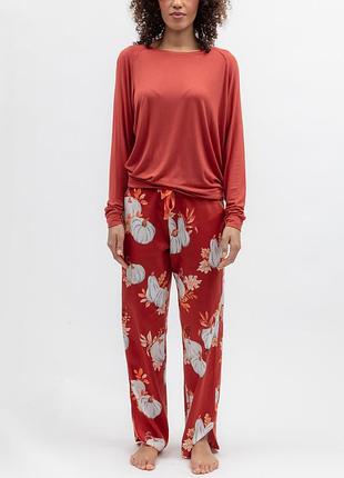 Пижама женская cyberjammies pumpkin 5666-5665 яркий осенний комлект из хлопка и модала 26/6xl оранжевый с тыквенным