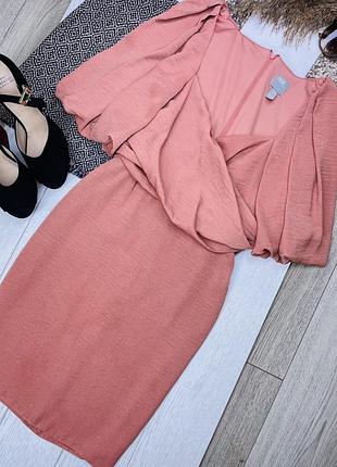 Святкова сукня asos s коротка сукня на запах рожева сукня футляр з бантом плаття з об’ємними рукавами