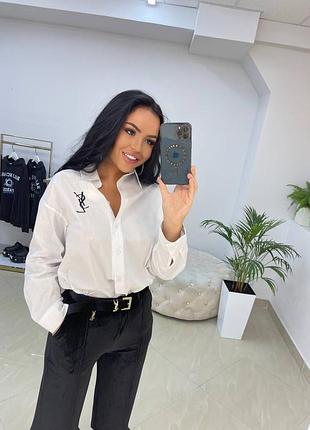 Сорочка жіноча ysl біла чорний підпис