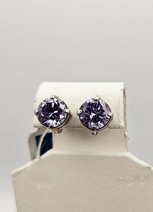 Сережки серебряные с фиолетовым кубическим цирконием 5,95 г