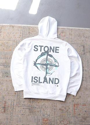 Худи белый stone island-logo compass осень