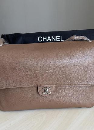 Сумка велика flap bag  40 см бежевий тауп шкіра