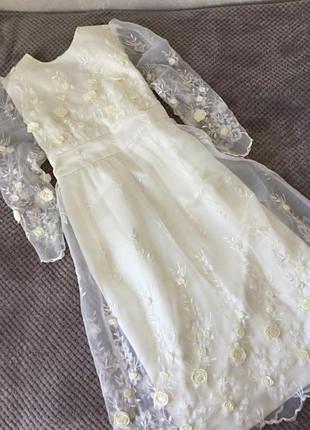 Шикарна ексклюзивне плаття міді з органзи з вишивкою vintage margaret kennedy р.10/12