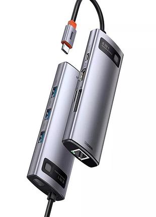 Usb-хаб 8in1 baseus metal gleam series 8in1 type-c to hdmi/3xusb3.0/pd/rj45/sd/tft (cahub-cv0g)