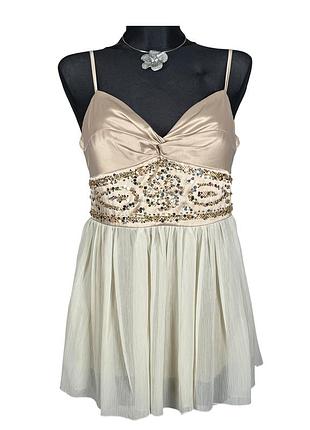 Вінтажний babydoll топ-туніка з атласом паєтками та бісером vintage 2000s y2k fairy