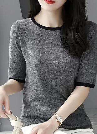 Стильная, нежная трикотажная блуза, американка с вискозой, р. xl, наш 46-50, серый чёрный