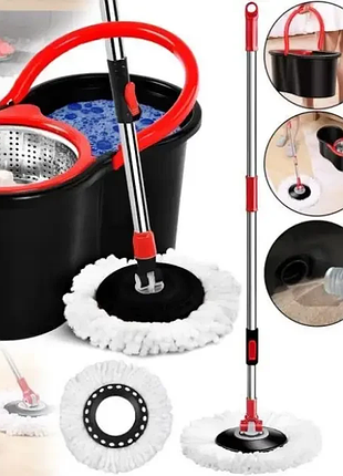 Комплект швабра з турбо віджимом і відром spin mop 360 10 л набір для прибирання та миття підлоги