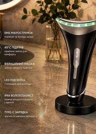 Массажер для шеи и лица mj-400, ems, подогрев 45°c, вибрация, led, type-c, ipx6, черный