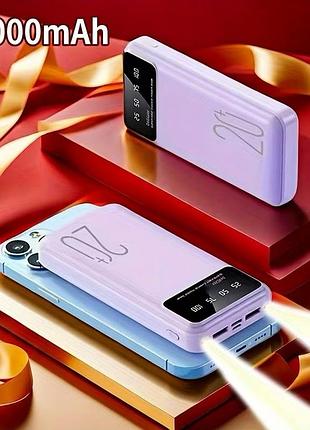 Повербанк 20000 mah с led дисплеем и двумя фонариками j02 (фиолетовый)
