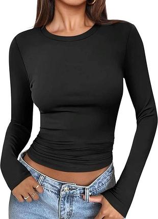 Женский базовый лонгслив батал микродайвинг черный, 58/60