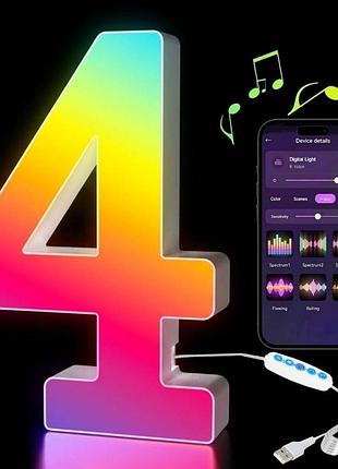 Світлодіодна цифра 4 rgb usb працює через застосунок, для свята