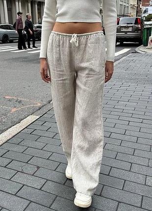 Льняные брюки в полоску от brandy melville в пижамном стиле, xs, s